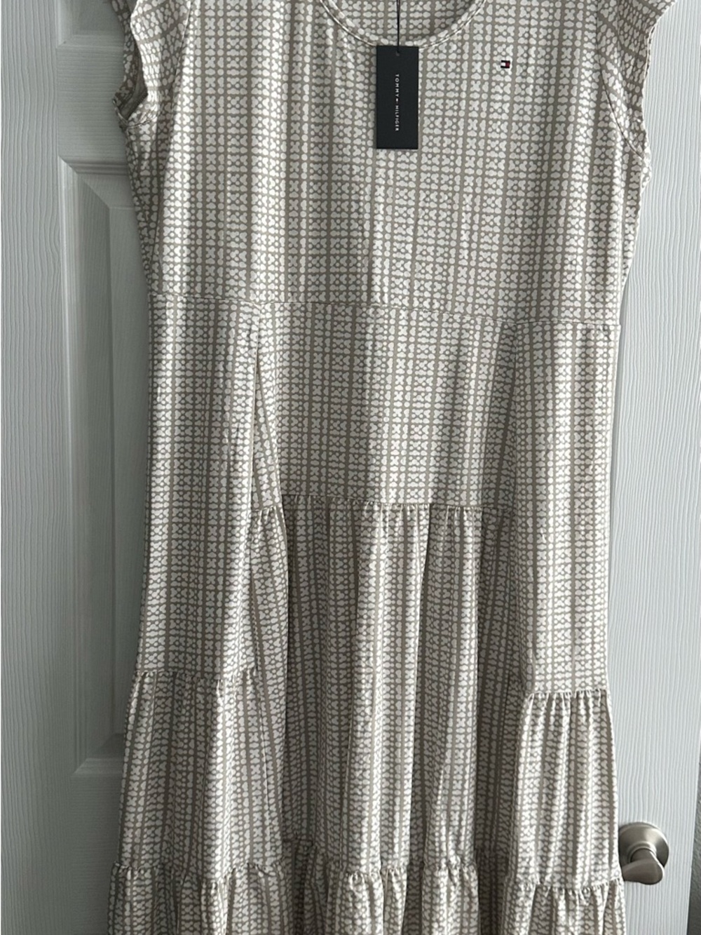 Tommy Hilfiger Beige Geometric Tiered Midi Dress